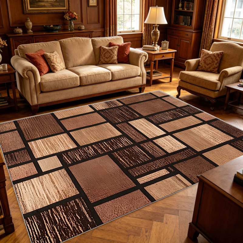 Warm Brown Grid carpet-easy to clean, machine-washable, soft and comfortable; suitable for door mats, kitchens, living rooms, bedrooms, corridors, and laundry areas. Easy to clean, durable carpet for home decoration.