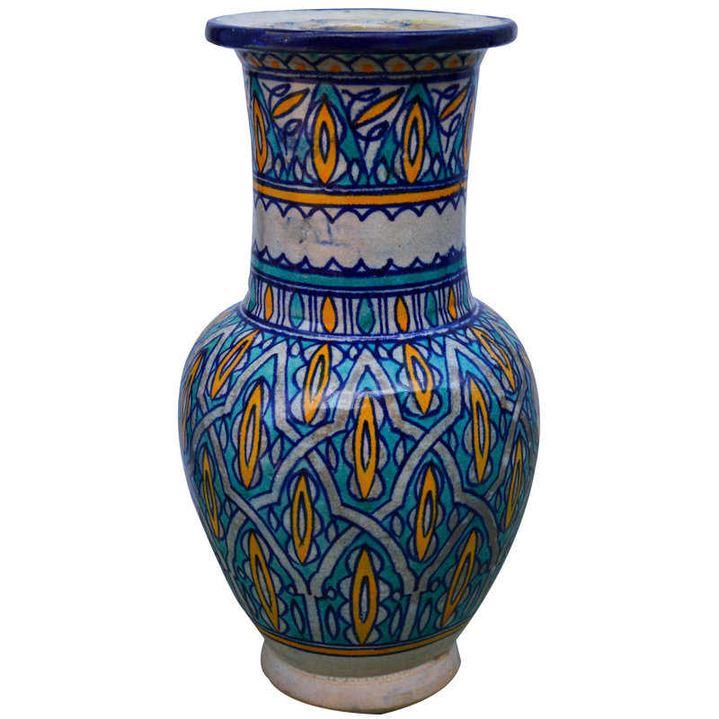 Vase de table intérieur / extérieur bleu / bleu sarcelle / orange 11,25 po
