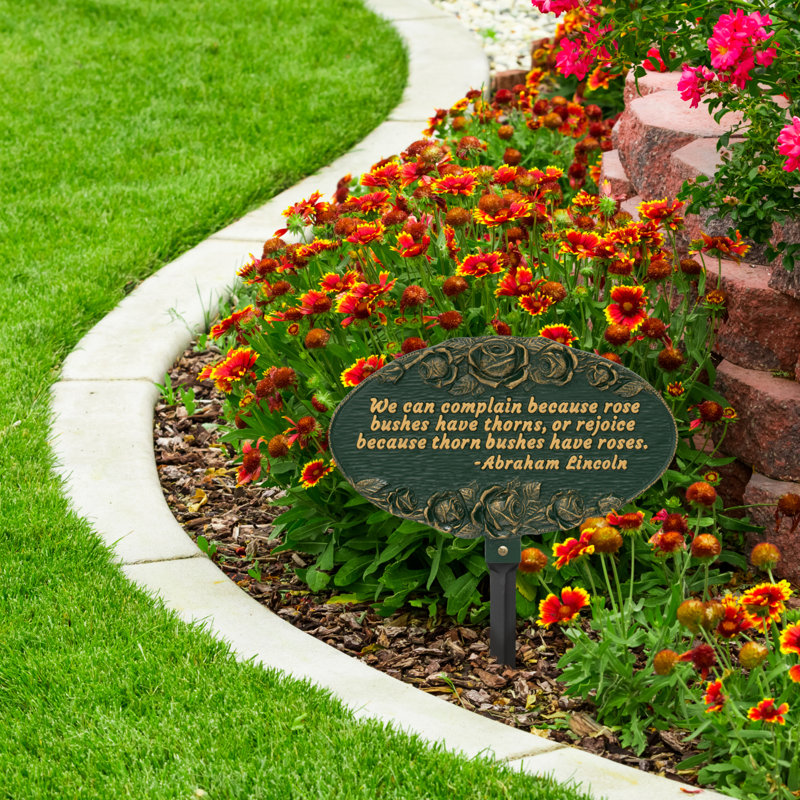 Rose Quote Oval Garden Lawn Plaque, Green/Gold, 40