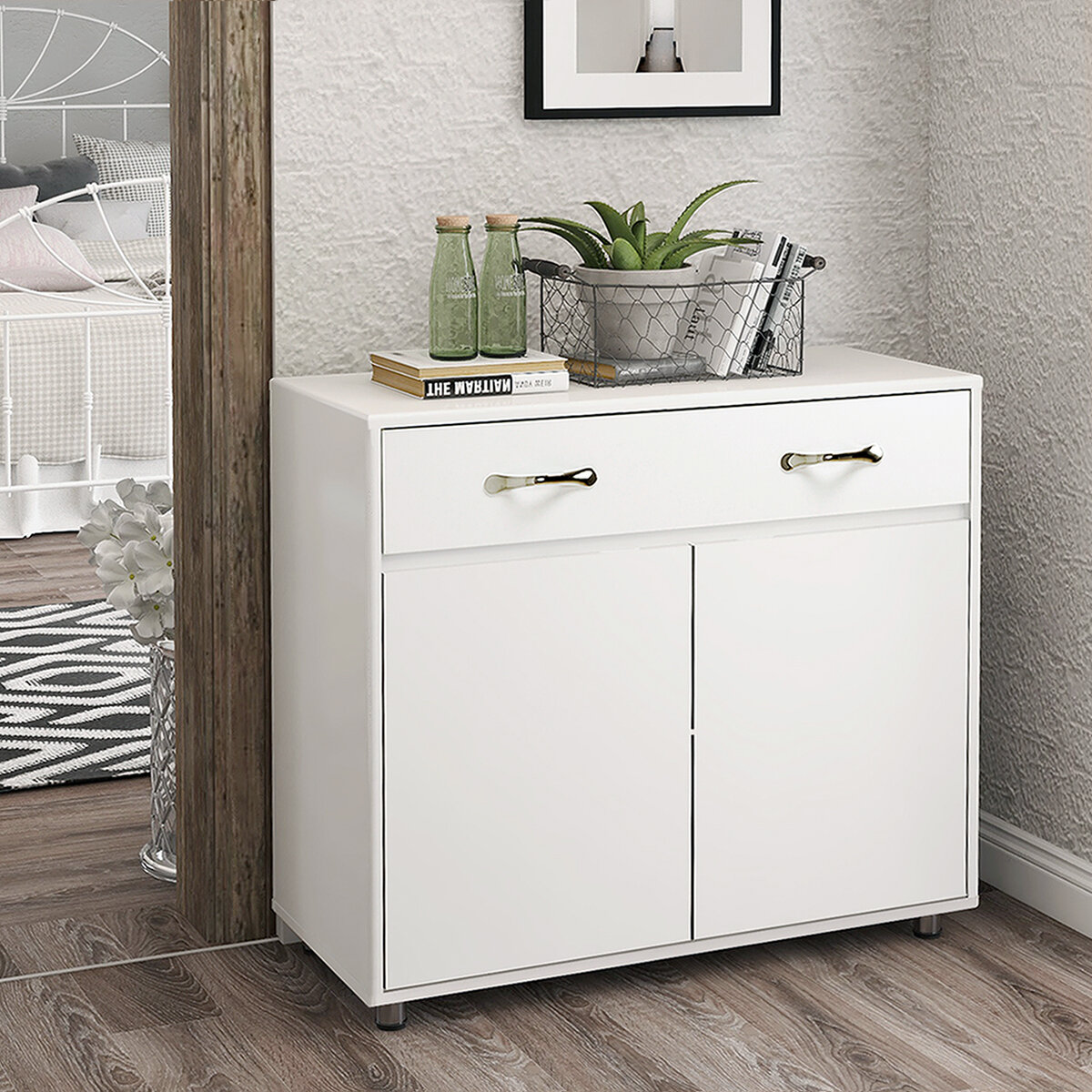 Lark Manor Ailynn - Drawer 2 - Door Accent Cabinet, White/Black & Reviews