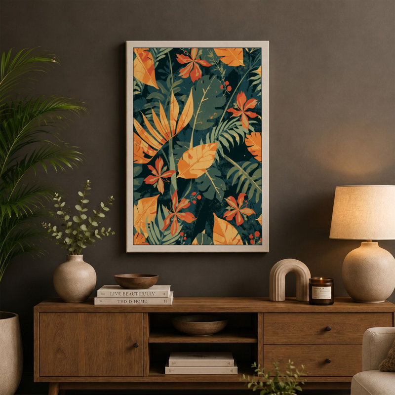 Floral Garden Tropical - Wrapped Canvas, 18x12 - 45.7 x 30.5 cm, Terracotta Border