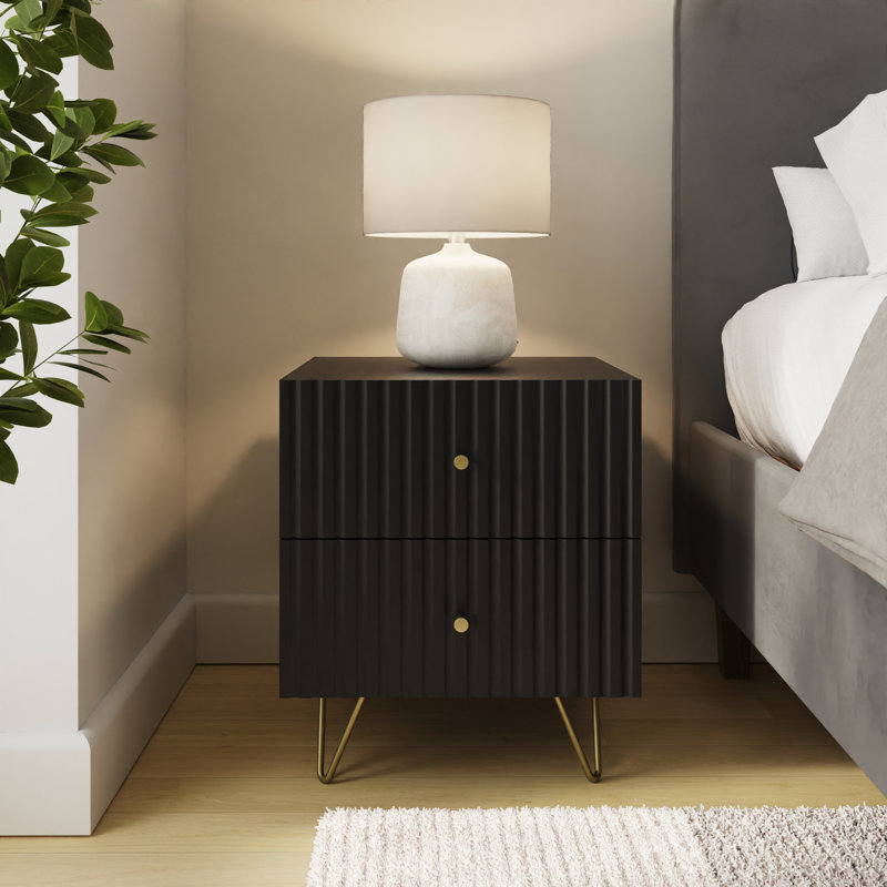 Alipio 40cm W Manufactured Wood Bedside Table, Black