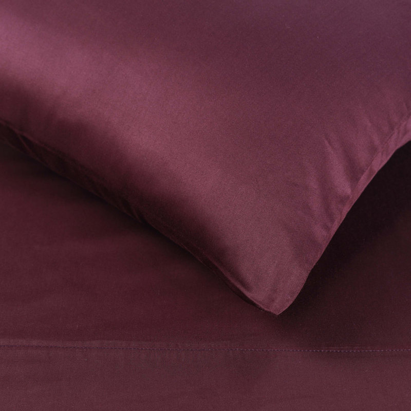 400 Thread Count Egyptian Cotton Blend Solid Deep Pocket Bed Sheet Set, Queen Sheet Set, Plum