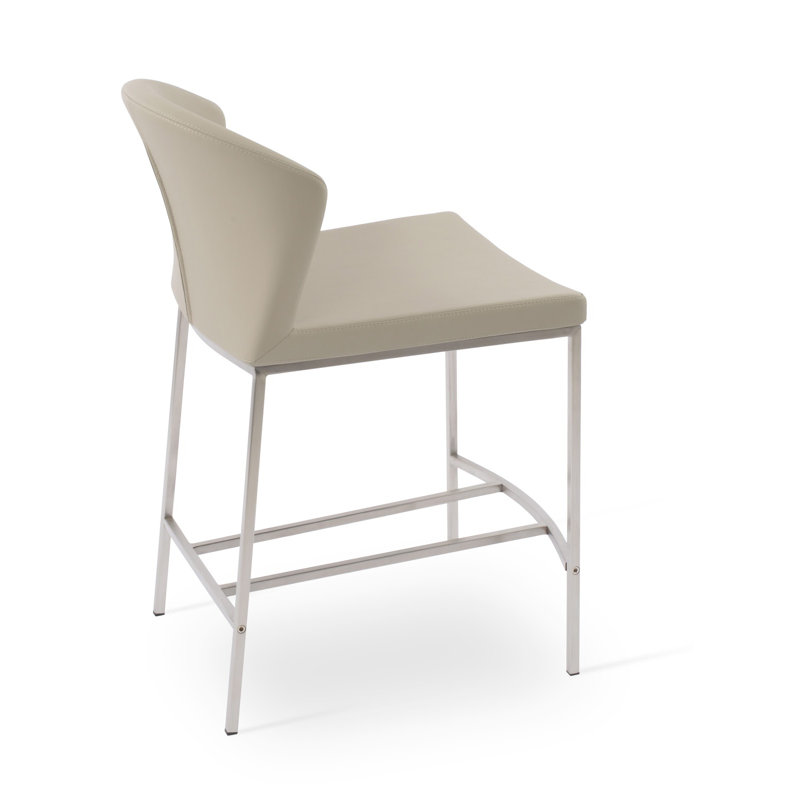 Capri Metal Counter  Stool, Bone Faux Leather
