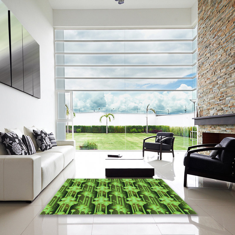 Tapis vert à motif abstrait, Carré 4 pi