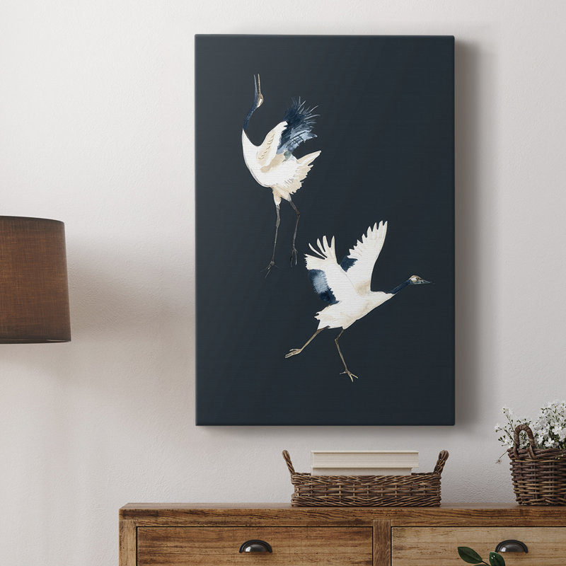 Cranes on Indigo II -Gallery Wrapped Cavas, 36" H x 24" W