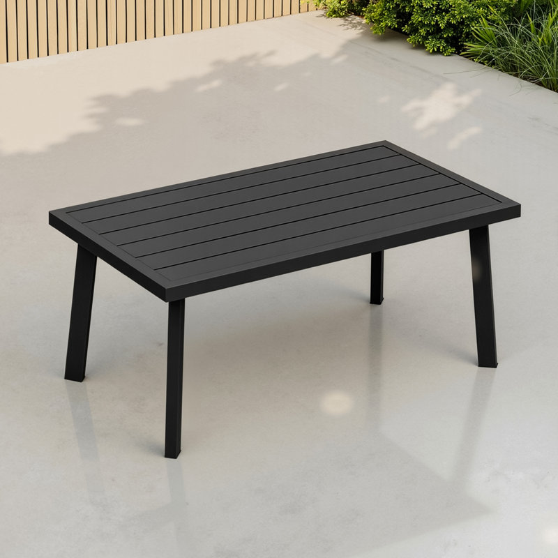 Aluminum Outdoor Coffee Table， Rust-Proof Patio Table with Wood-Grain Finish, Eco-Friendly, Modern Design for Garden Patio, Balcony & Garden