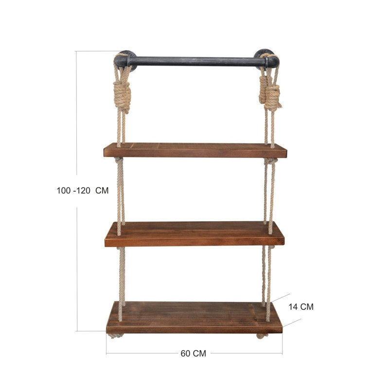 Handmade Wall Shelf, 60 x 47.2 x 5.1 Inches | 100% Spruce Wood with 100% Metal Pipe | Industrial Design in Walnut & Black | Wall-Mounted, 8.2 lbs Capacity | Perfect for Home or Office Decor, Stylish & Functional