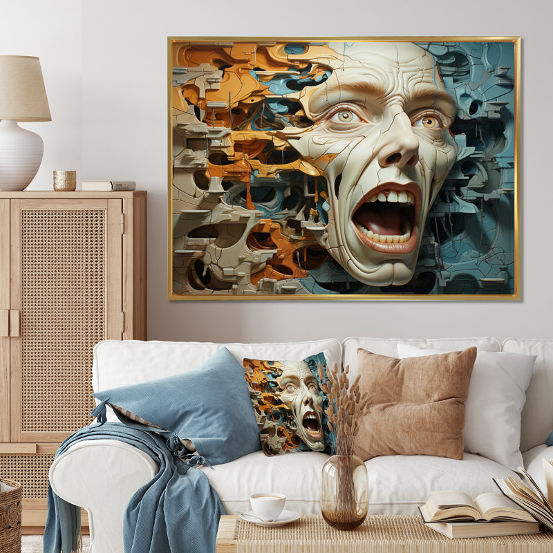 Surréalisme, Morphing visages, Cadre flottant doré, H 34 po x l 44 po x P 1,5 po