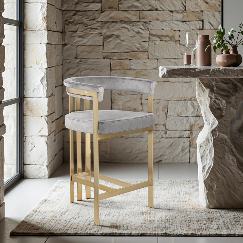 Tabouret de comptoir 26,4 po Marcello, Velours gris velours