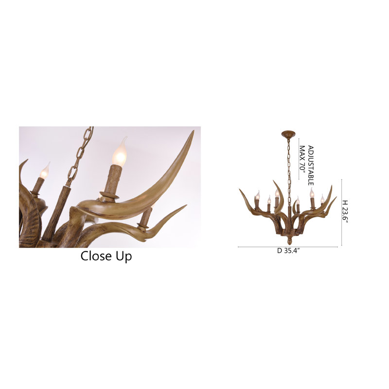 Lustre traditionnel en bois de cerf brun 6 lumières