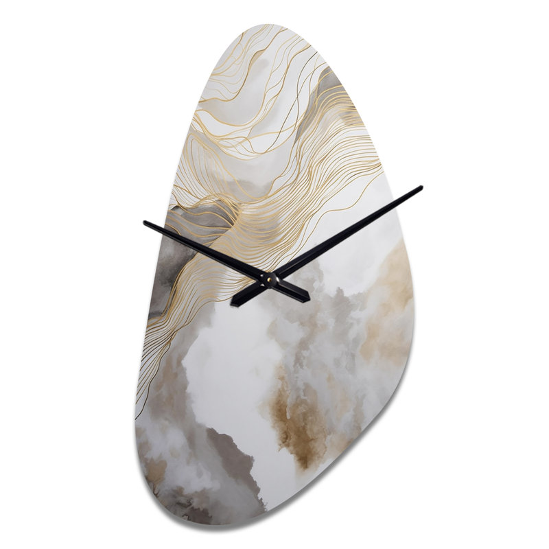 Horloge murale en forme de V asymétrique dorée et grise, Grand