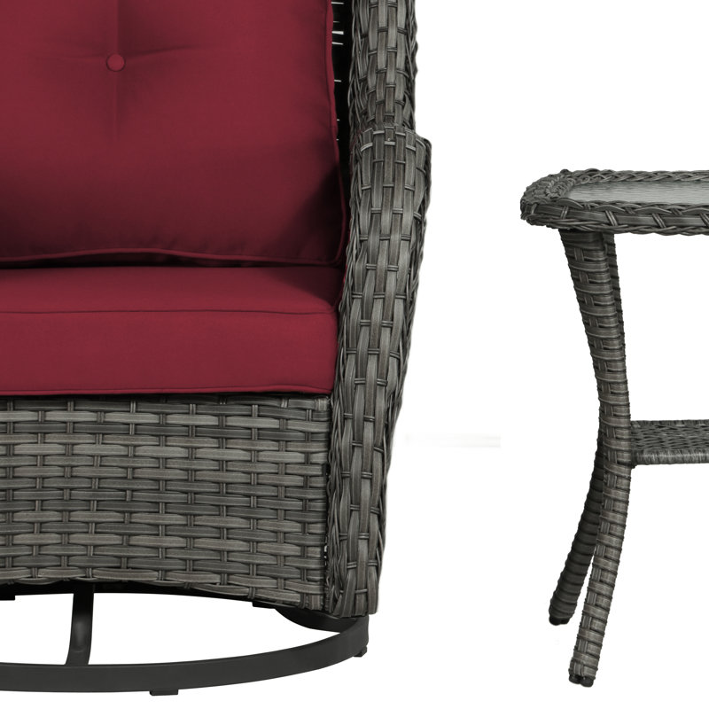 Mapleview Outdoor All-Weather 2-Person Wicker Conversation Set with Cushions for Patio, Porch, Garden, Gray, Red