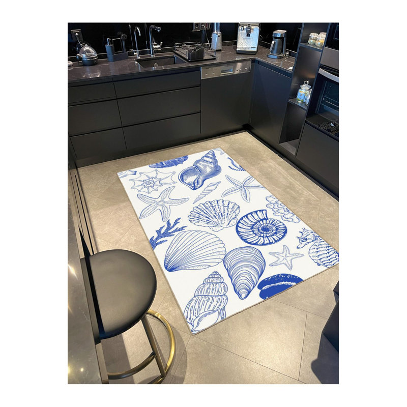 Tapis bleu tissé lavable à la machine, Sous-tapis rectangulaire de 3 pi 3 po x 4 pi 11 po
