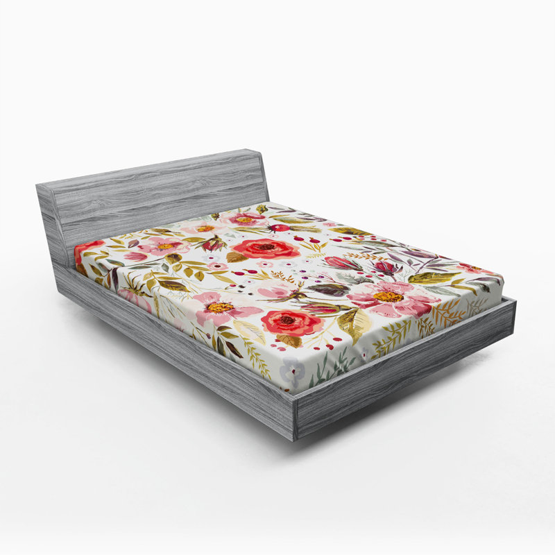 Microfiber Floral Fitted Sheet, Queen Fitted Sheet, Red/Pink Floral 19