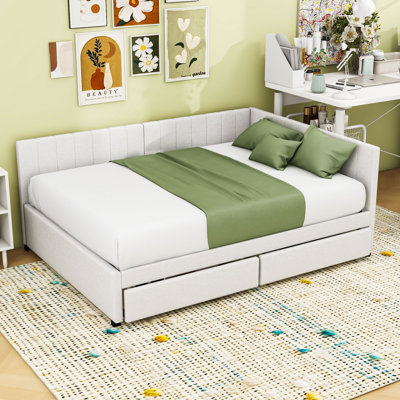 Full Size Upholstered Daybed with Built-in Storage and Durable Frame