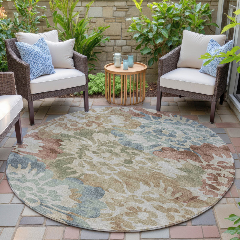 Tapis paprika Xhevrie intérieur / extérieur lavable à la machine, Rond 8 pi