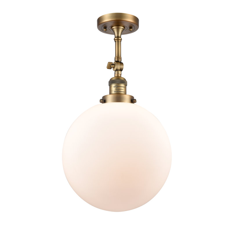 Plafonnier semi-encastré 1 lumière 12 "ciacchi, Blanc mat, Ampoule non incluse, Laiton brossé