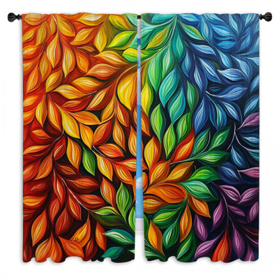 Rideaux de fenêtre à motif floral et feuilles - 2 panneaux
