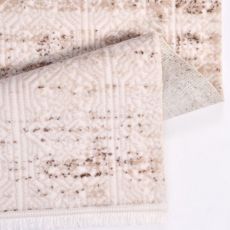 Modern/Abstract Cream Machine Washable Non-Slip Area Rug, Rectangle 3'4" x 6'7"