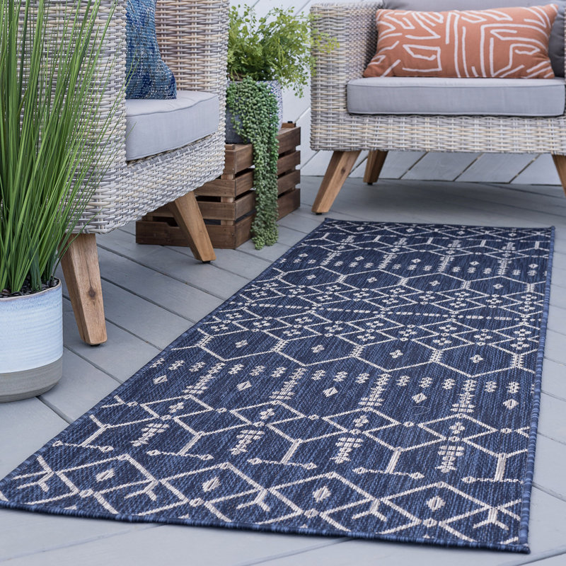 Tapis intérieur / extérieur bleu marine Aitken, Tapis de couloir 2 pi 3 po x 7 pi 3 po