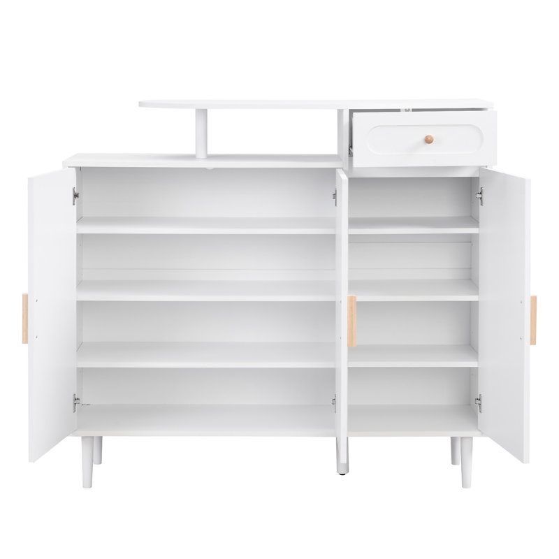 Armoire à chaussures élégante avec portes arquées et tiroir, Blanc