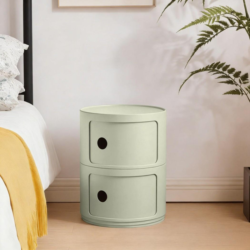 2 Tiers Round Storage Drawers  – Stackable Round Nightstand Drawers, Light Green