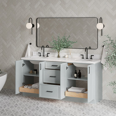 Meuble-lavabo double 72 po ARIEL Kelly avec comptoir en quartz de Carrare