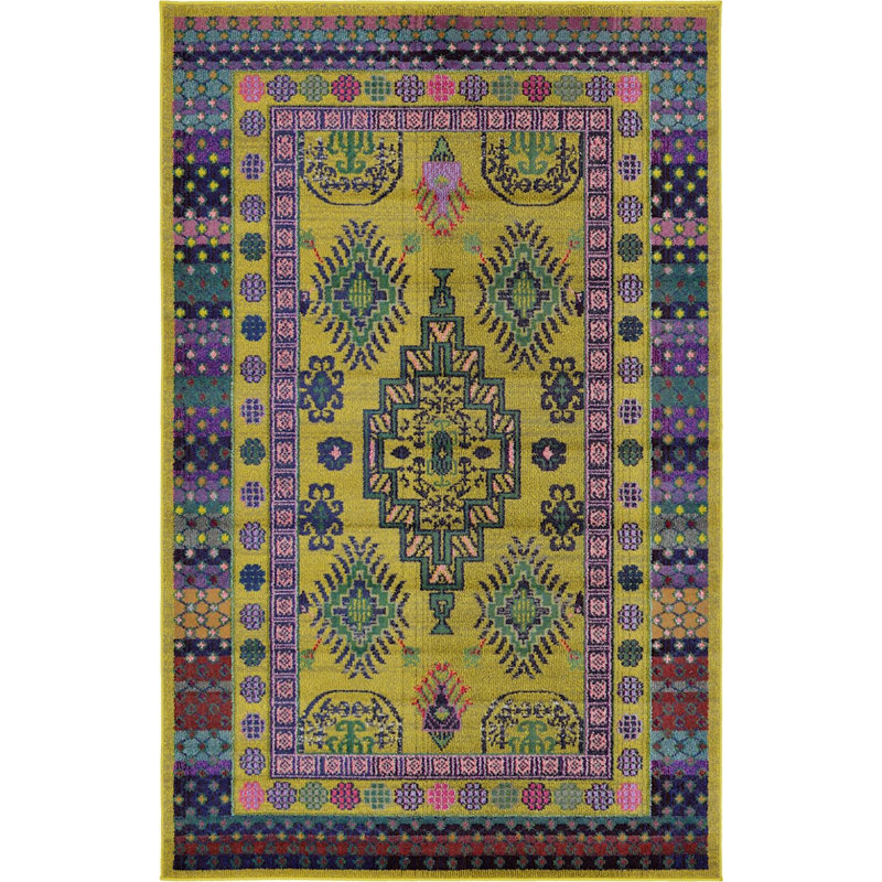 Orange/jaune Tapis décoratif, Rectangle 5 pi x 8 pi