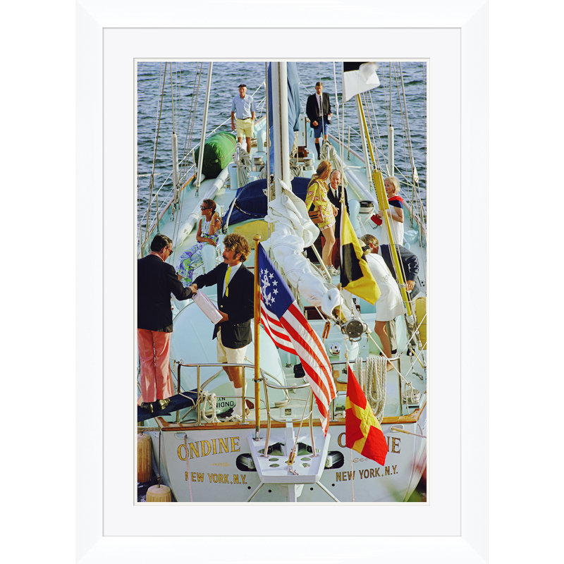 Party In Bermuda Print by Slim Aarons, 41" H x 30" W x 1.5" D, White Single Picture Framed