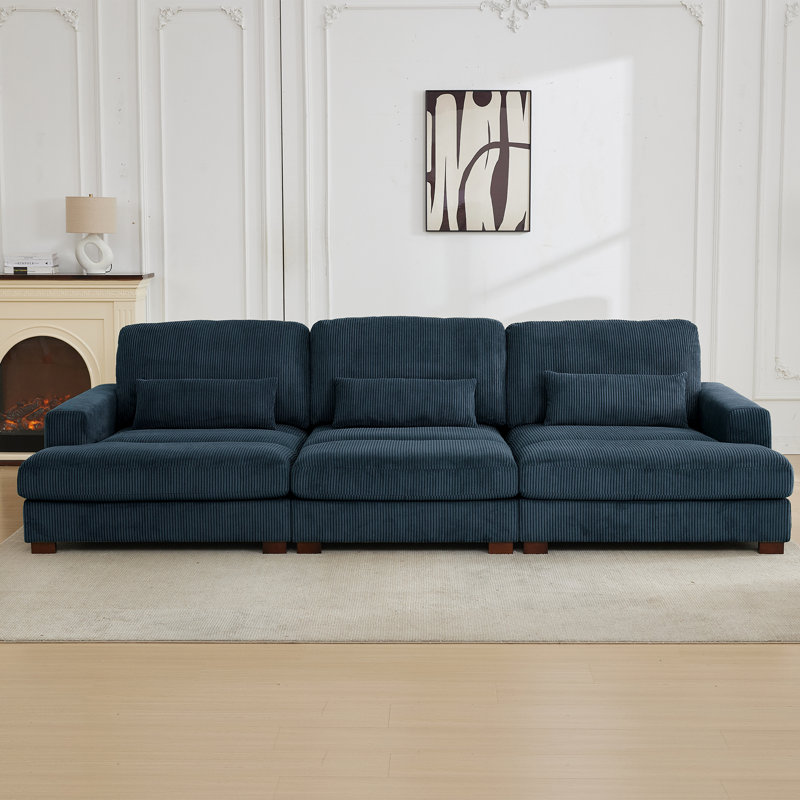 Canapé modulaire en velours côtelé 127,6 po, Bleu
