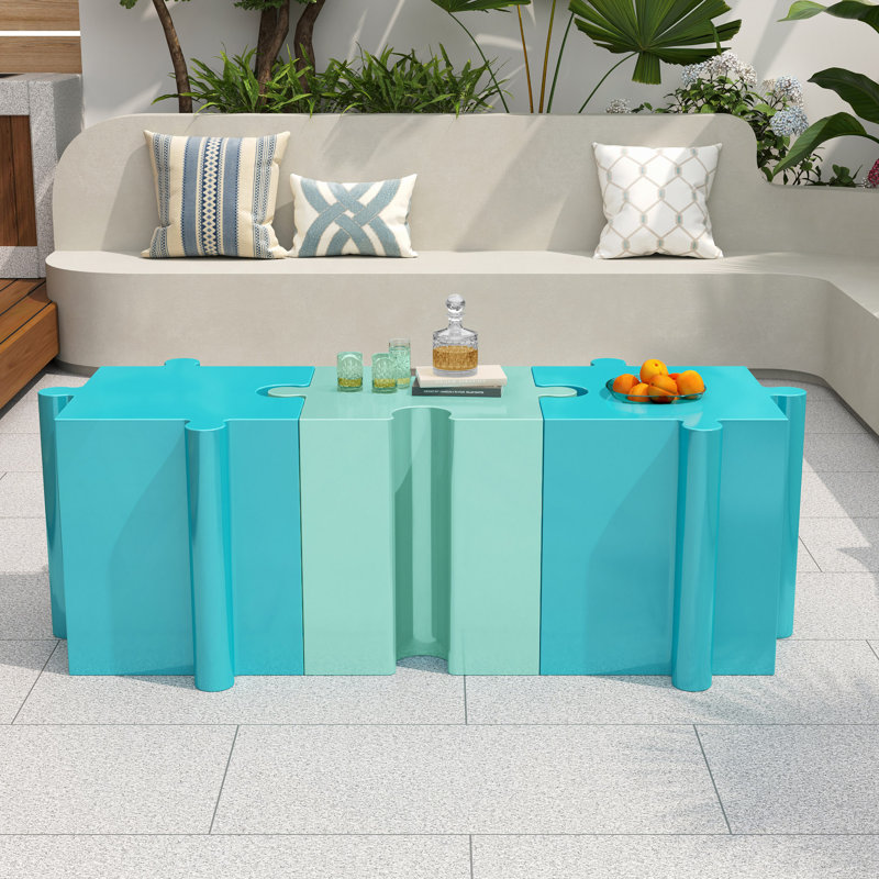 Table d'appoint casse-tête, table modulaire à bords convexes MGO, H 17,75 po x l 15,75 po x P 15,75 po, Bleu clair