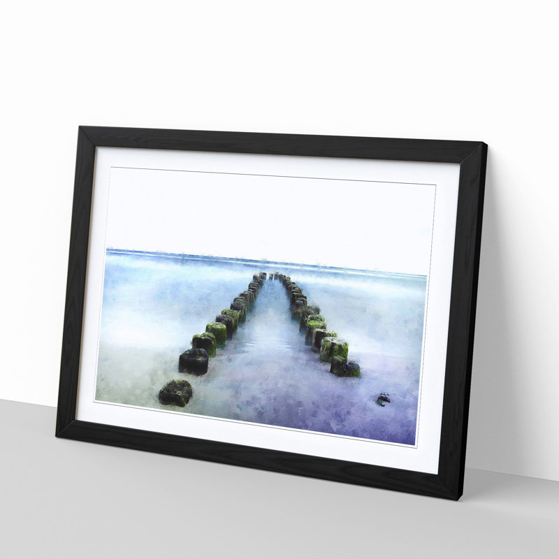 Breakwater In The Baltic Sea Painting - Single Picture Frame Print on MDF, 24cm H x 33cm W x 2cm D, Black