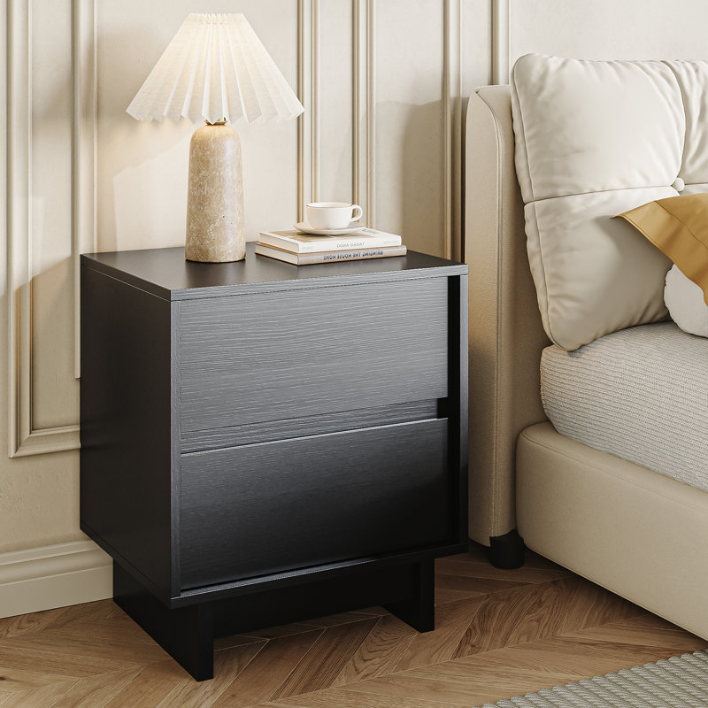 Delano Modern Side Table With 2 Drawers, End Table With Round Legs For Living Room, Bedroom, Black