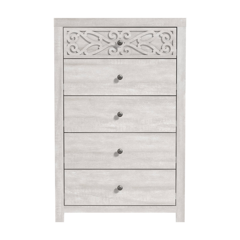 Commode 5 tiroirs L 29,6 po Lukas, Chêne gris cendré
