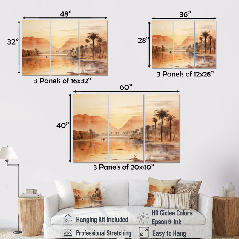 Ancienne rivière égyptienne, paysage - Égypte, art mural, Toile tendue, H 32 po x l 48 po x P 1 po
