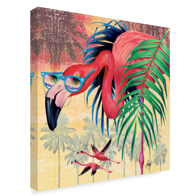 Large Pink Flamingo Canvas Art with Tropical Background