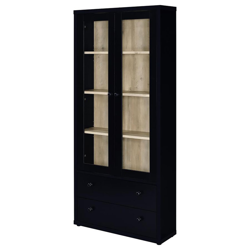 Armoire haute à porte vitrée Hewita, Noir, noir, noir, noir