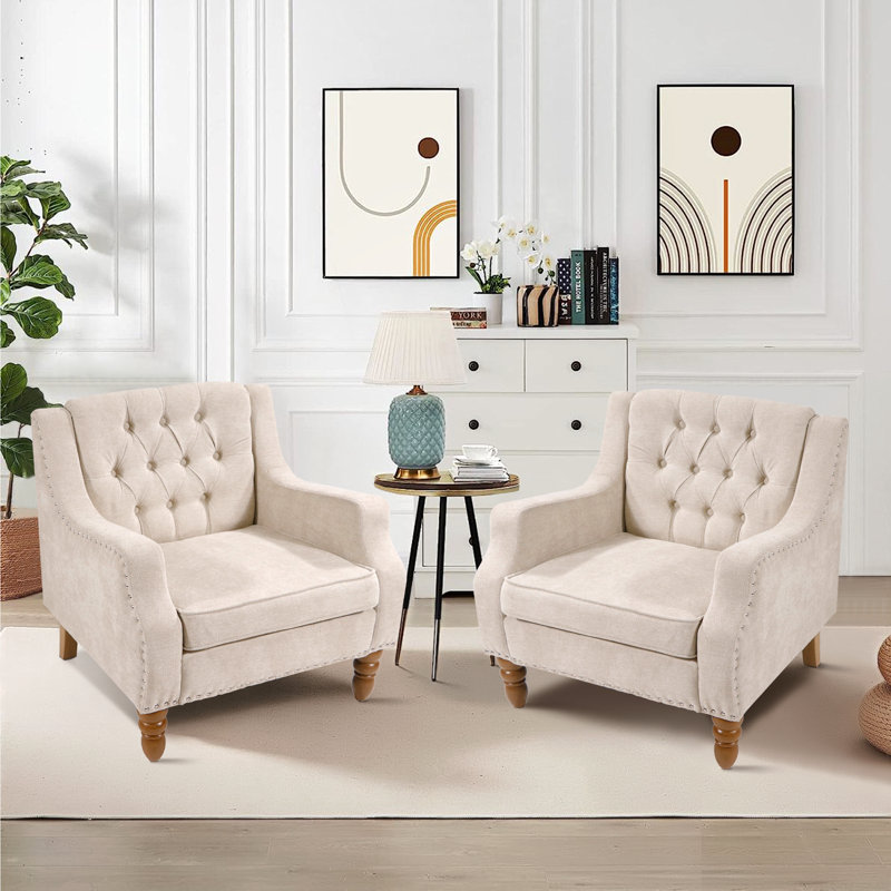 Fauteuil capitonné large de 25,9 po Dabne, Lin beige