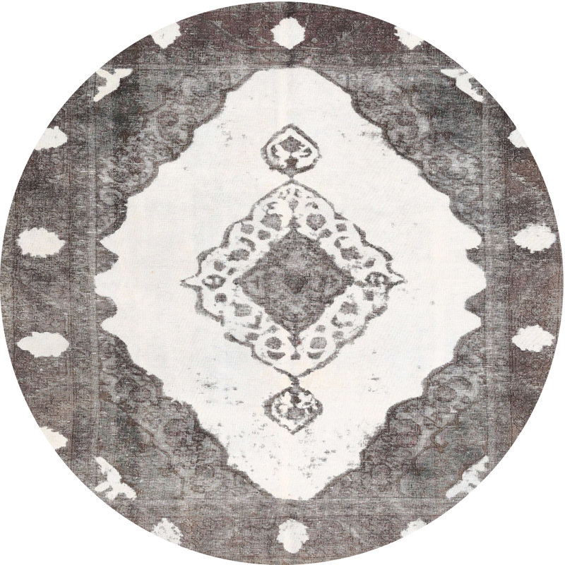 Tapis contemporain gris / blanc, Rond 4 pi