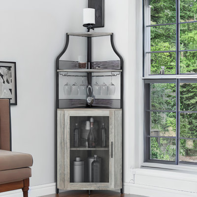 4-Tier Corner Wine Bar Rack Cabinet With Detachable Wine Rack, Bar Cabinet With Glass Holder