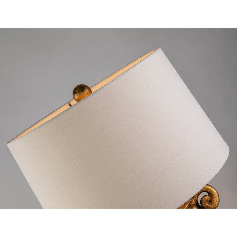 Black And Distressed Gold French Inspired Table Lamp With White Fabric Shade