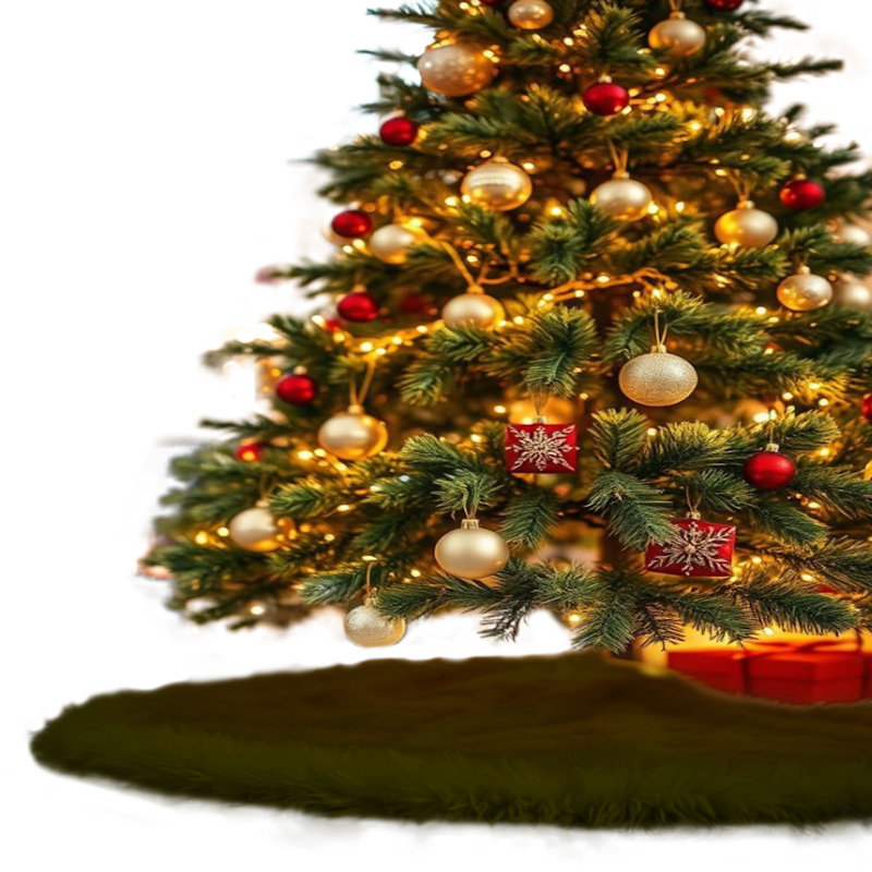 Jupe d'arbre en fausse fourrure avec bords arrondis Fabricla, L 30 po x L 30 po, Olive