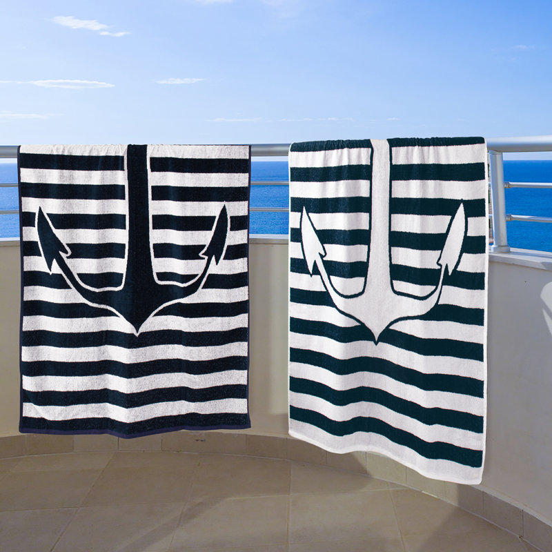 Makenna Yacht Club Oversized Quick Dry Reversible 2-Piece Cotton Beach Pool Towel Set
