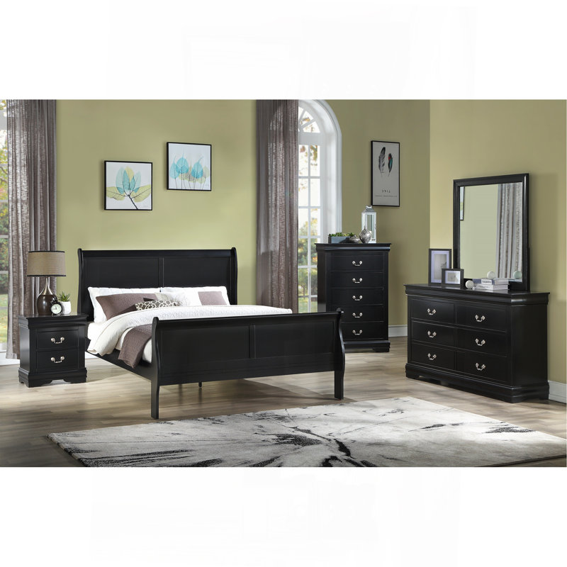 Mobilier de chambre à coucher en bois massif à finition noire
