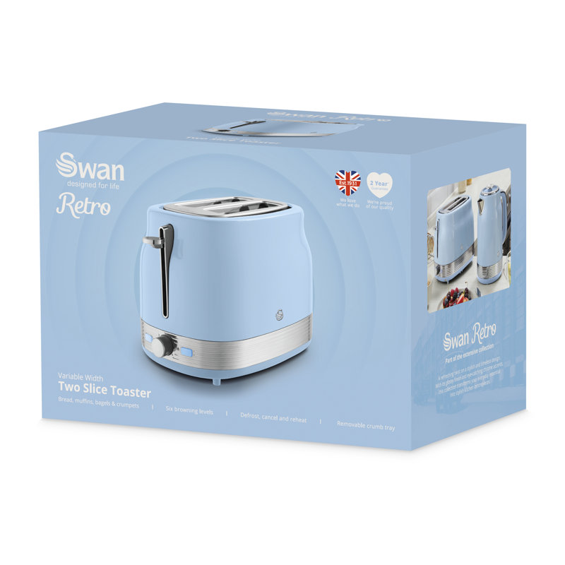 Swan Retro Kitchen Set, 1.7L Rapid Boil Traditional Kettle and 2 Slice Toaster, Non-Slip Feet, Blue