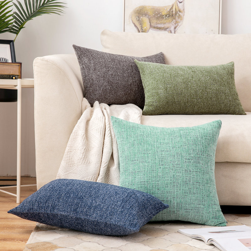 Coussin en chenille, Vert clair, H 20 po x l 20 po x P 1 po, Housse de coussin seulement - sans coussin