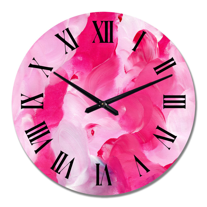 Fuchia et nuages liquides roses - horloge murale moderne, Grand
