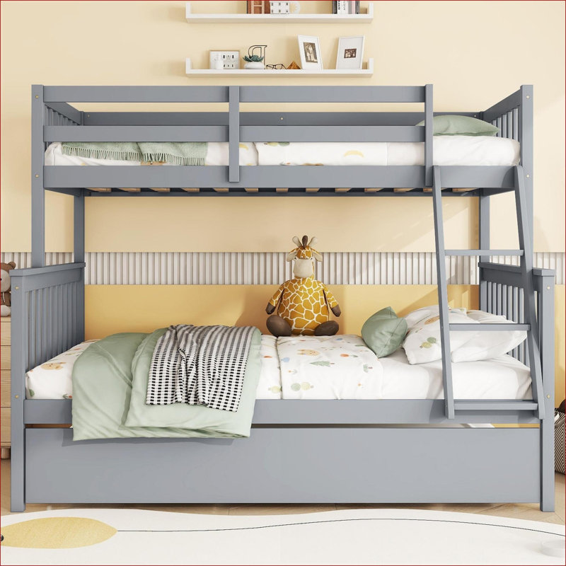 Lit simple superposé en bois d'hévéa simple avec lit gigogne, sans sommier, gris pour chambre à coucher et amp; Chambre d'amis