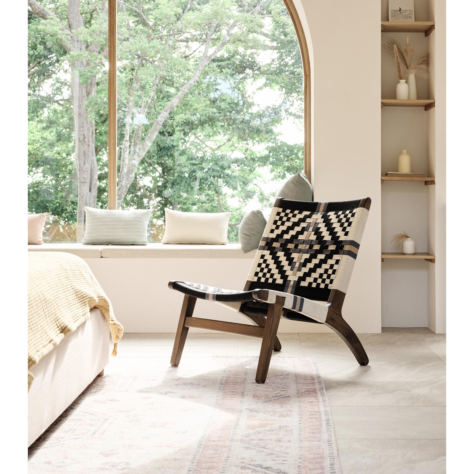 Masaya Upholstered Accent Chair, Colonial Pattern, Coffee